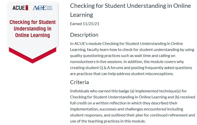 Checking for Student Understanding in Online Learning